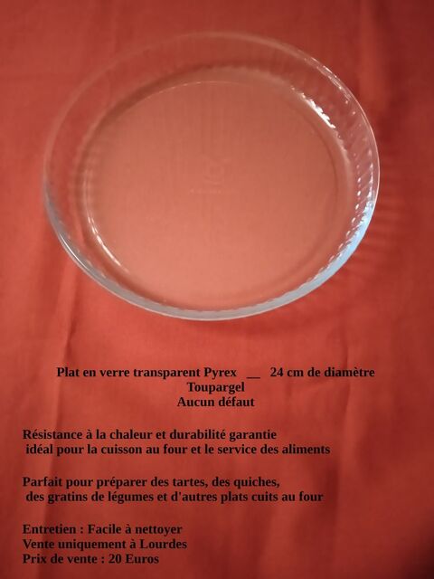 Plat en verre transparent Pyrex, 24 cm de diamètre 20 Lourdes (65)