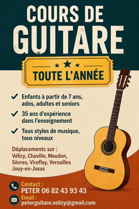 Cours de guitare &agrave; domicile d&egrave;s 7 ans
TOUTE L'ANN&Eacute;E 0 78140 V�lizy-villacoublay