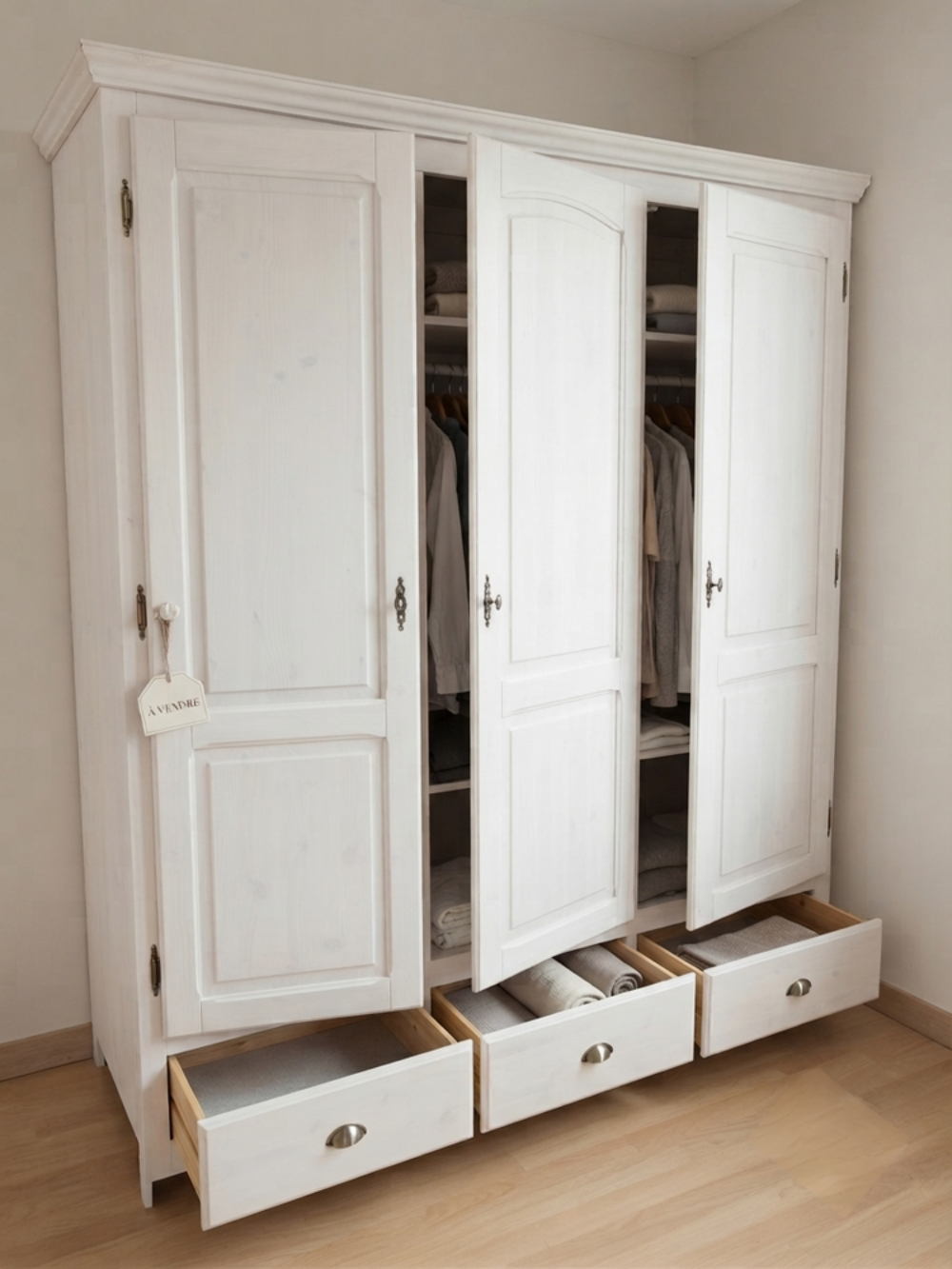 Chambre &agrave; coucher compl&egrave;te en bois blanc massif Meubles