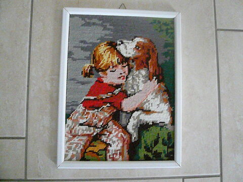 Tableau canevas Fillette et son chien 15 Franqueville-Saint-Pierre (76)