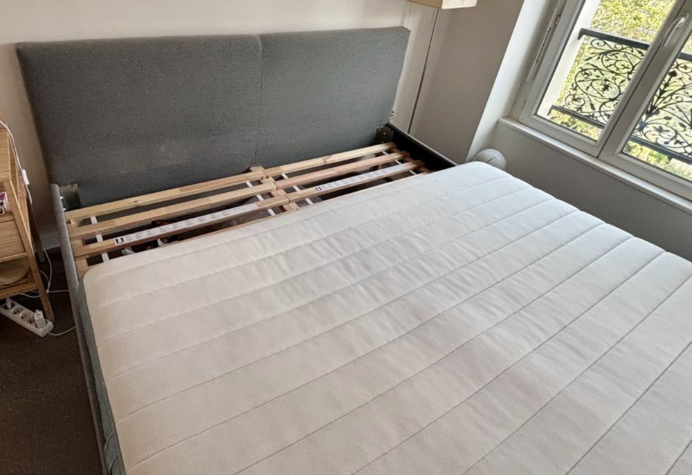 Cadre de lit matelass&eacute; et matelas ferme gris 180x200 Meubles