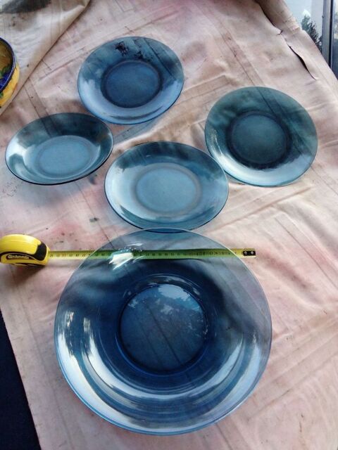 Service de table 5 pi�ces verre tremp� bleu ann�es 60 7 Monnetier-Mornex (74)