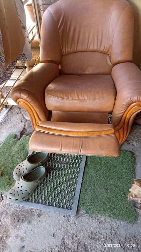 Deux fauteuils en cuir pied relevable trs confortable.  50 Frontignan (34)