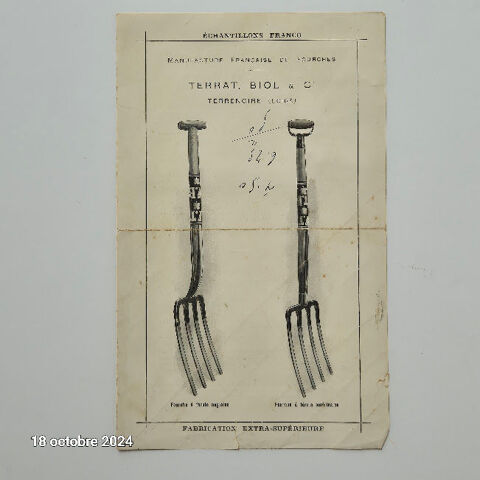 V�ritable publicit�, ann�es 1920 sur les fourches, fabriqu�e 10 Saumur (49)