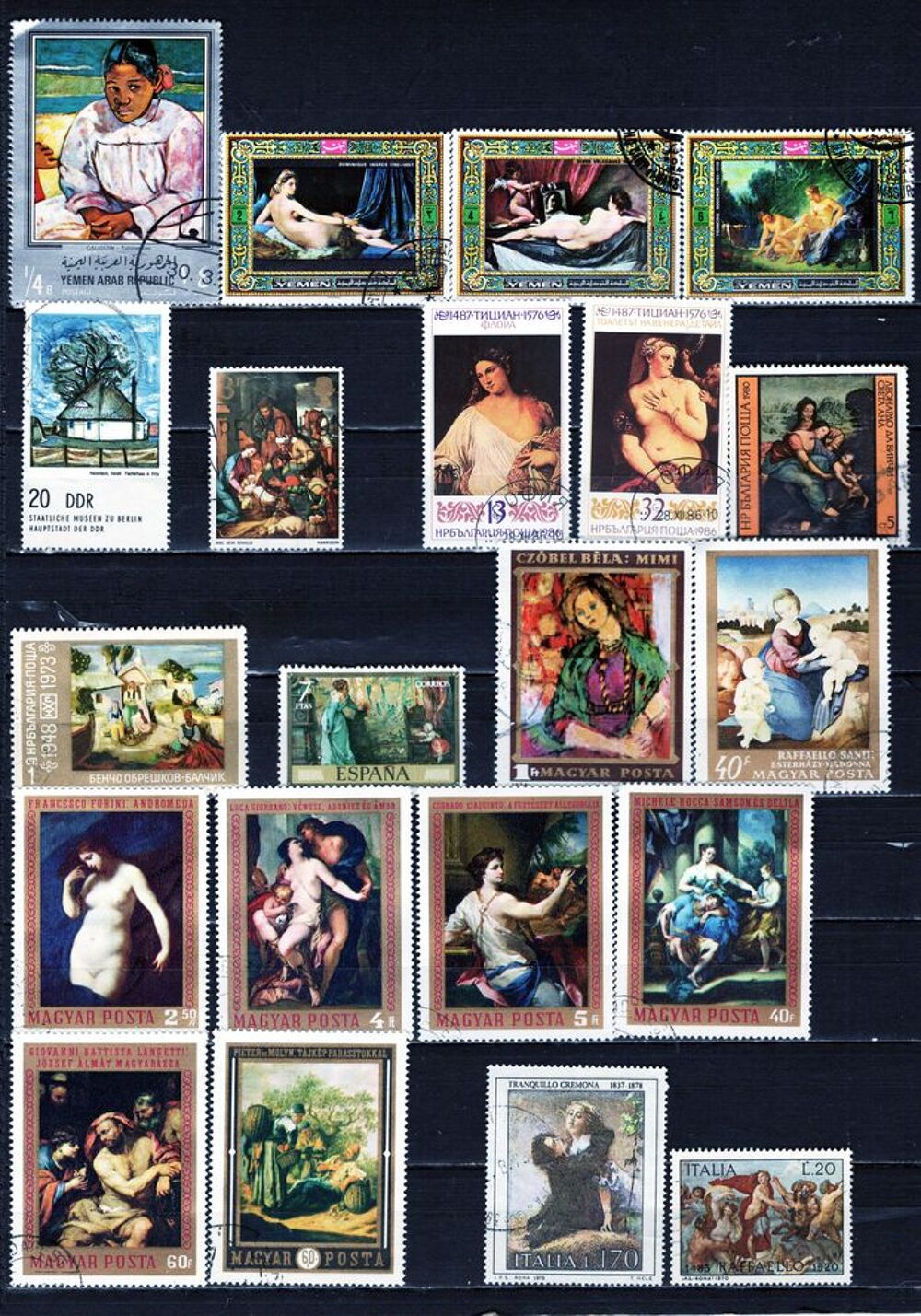 lot de 75 timbres du MONDE sur la PEINTURE 