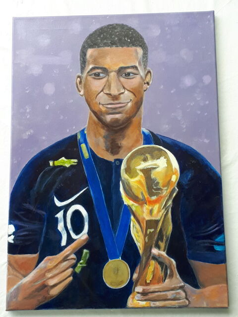 Tableau peinture � l'huile MBAPPE sign� 25 Montigny-Lencoup (77)