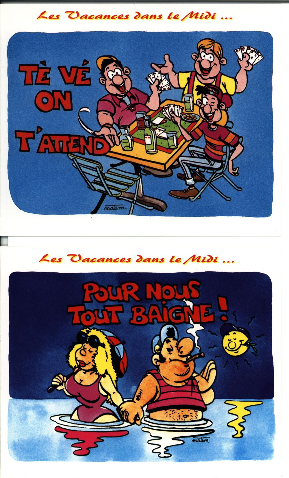 Lot de 6 cartes postales les vacances dans le midi

