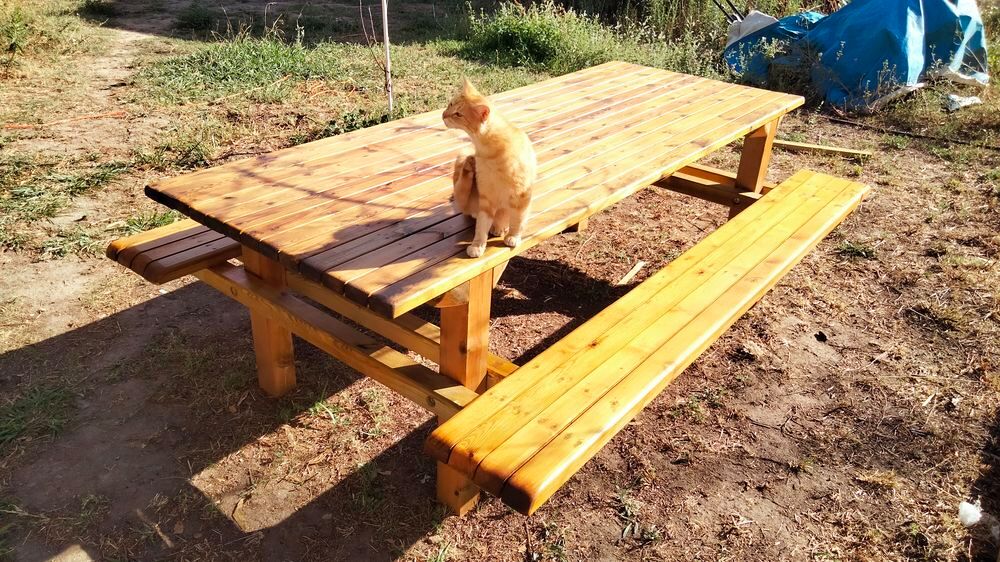 Grande table en bois ext&eacute;rieur jardin bancs pique nique Meubles