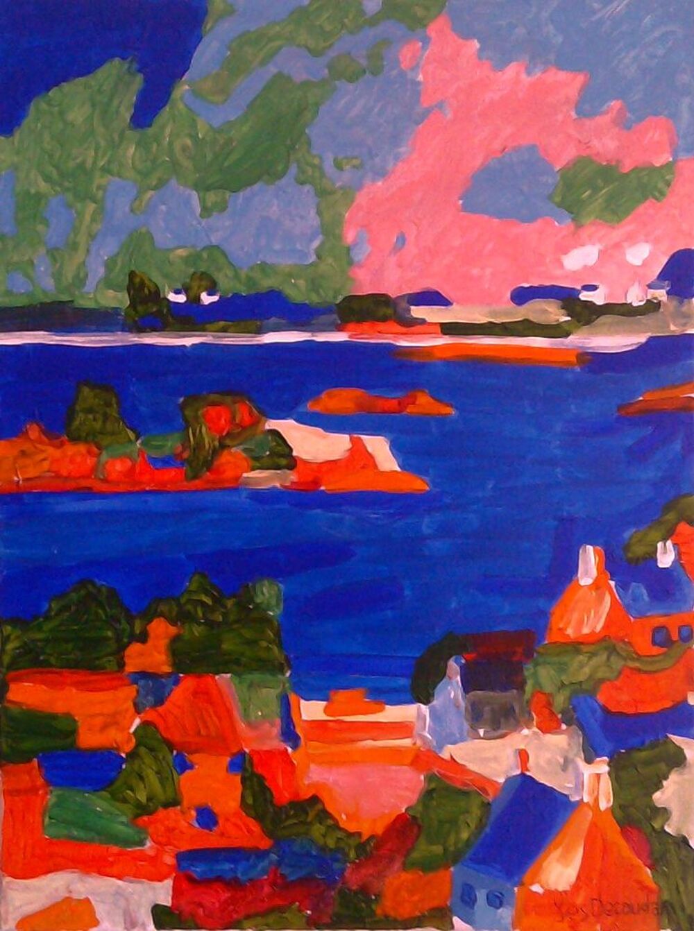 Tableau marine " L'&icirc;le de Br&eacute;hat sous un ciel rose " Décoration