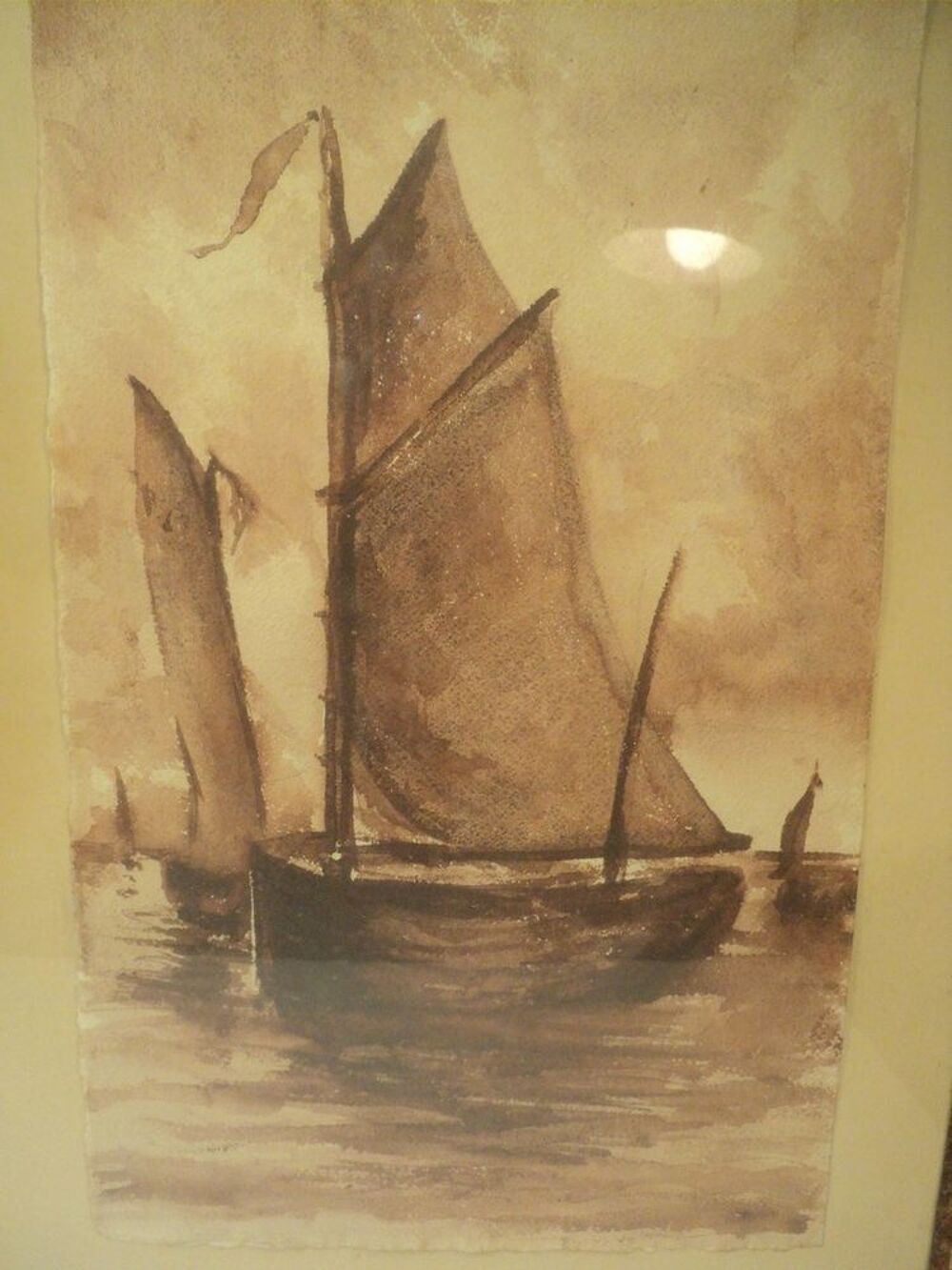 Paires d'Aquarelles Marine Bateau P&ecirc;cheur Sign&eacute;es Décoration