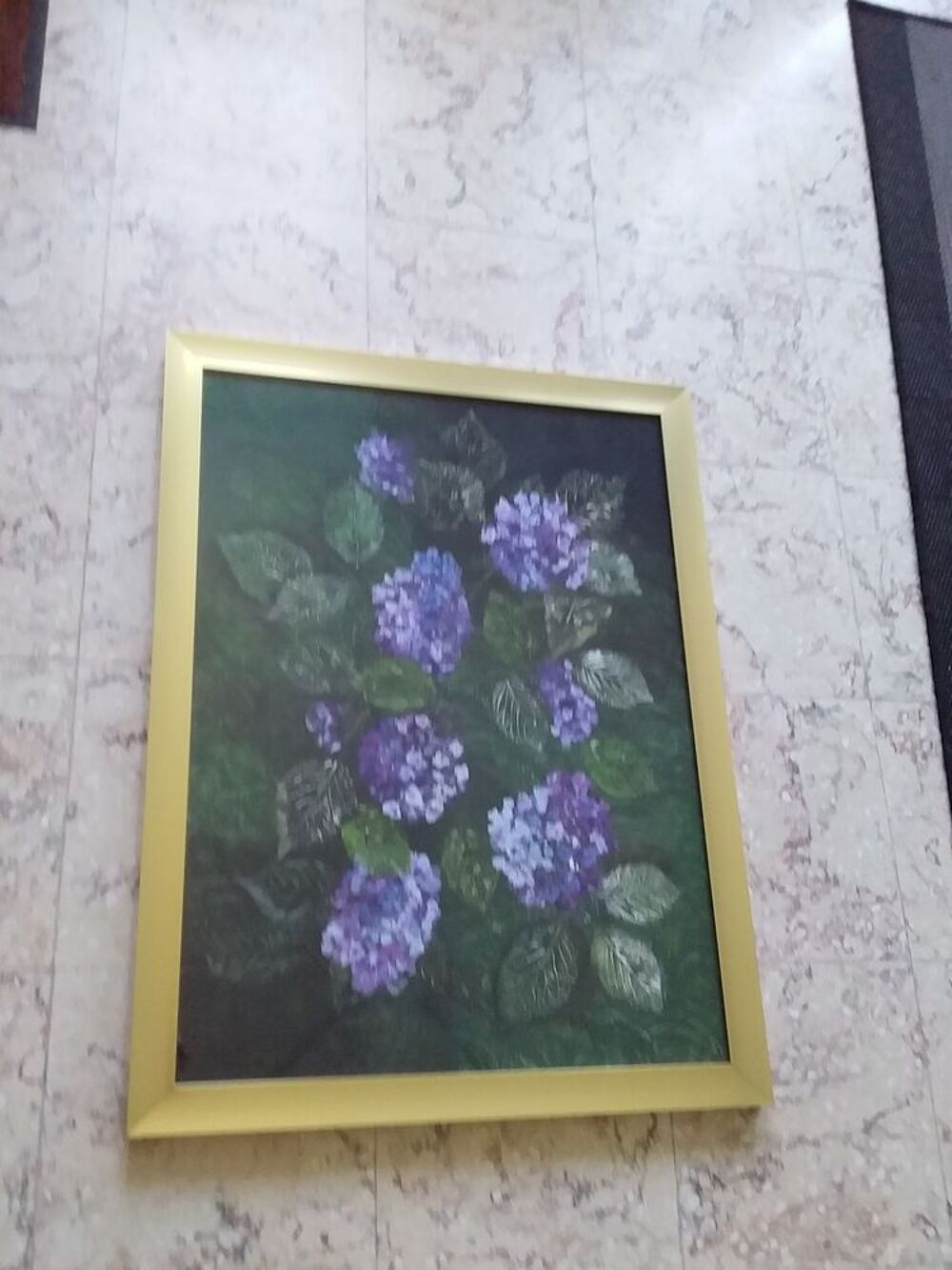 Cadre de fleurs hortensia en alu dor&eacute; Décoration