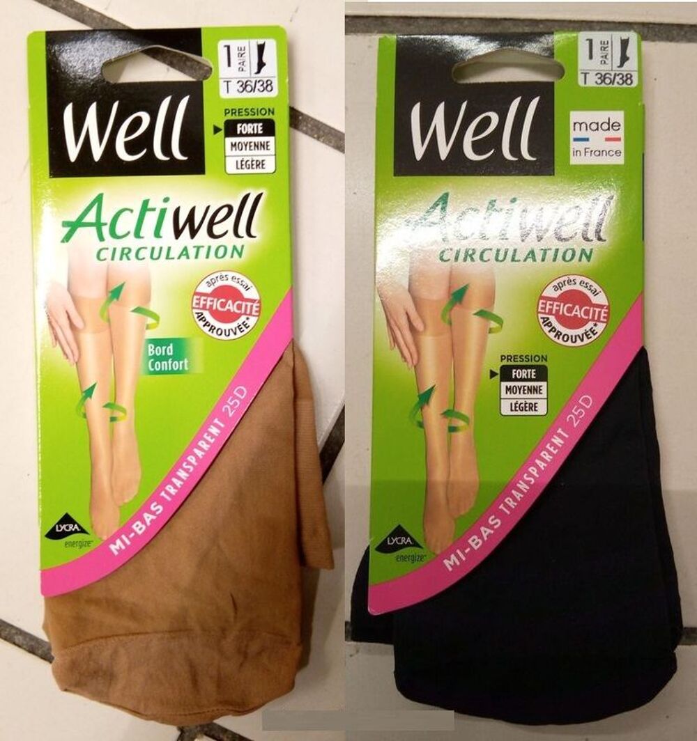 Mi bas Well Actiwell circulation taille 36/38 noir ou beige Vêtements