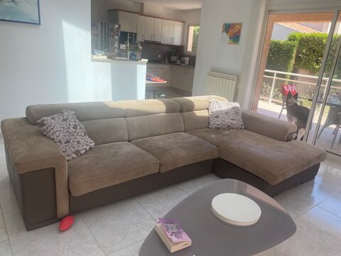 Canap d'angle taupe avec mridienne 200 Lattes (34)