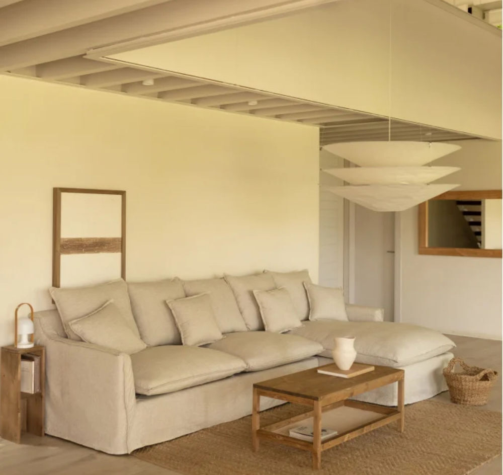 Canap&eacute; d'angle droit en lin beige neuf Meubles