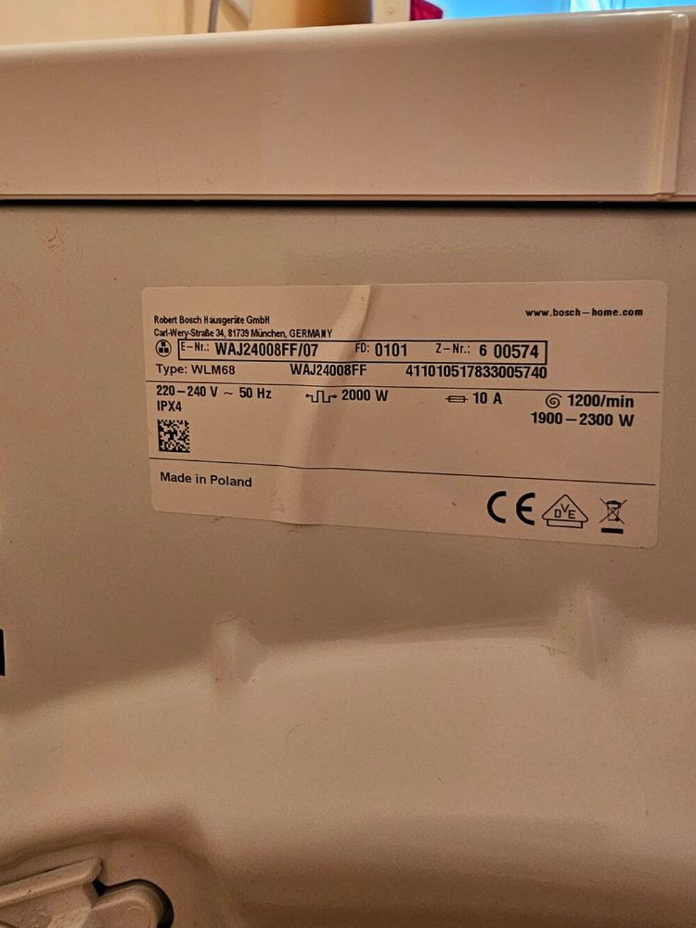 Lave-linge Bosch WAJ24008FF de 8 kg Electroménager