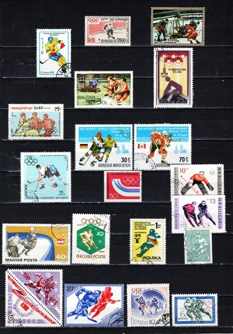 24 timbres du MONDE sur le HOCKEY sur GLACE et sur GAZON 2 Les Églisottes-et-Chalaures (33)