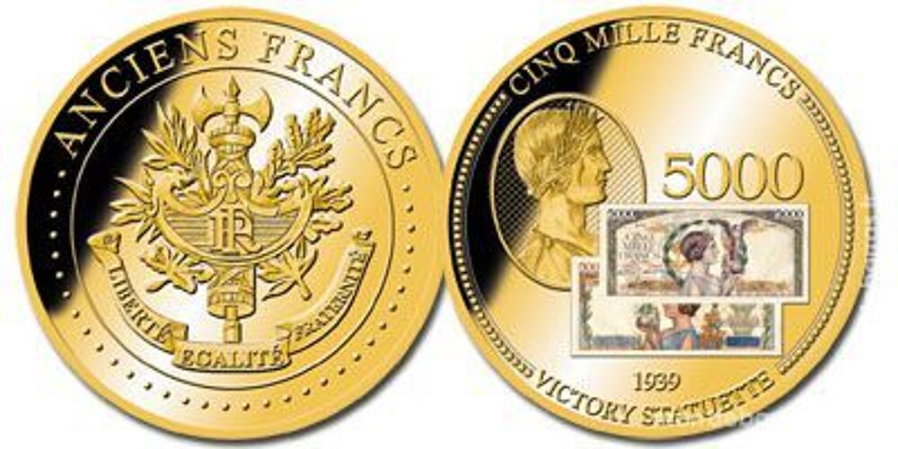 PIECE FRAPPE color&eacute;e " 5000 Francs Victoire " 