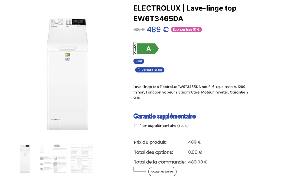 Lave-linge Electrolux PerfectCare 600 ? 6 kg ? NEUF emball&eacute;
Electroménager