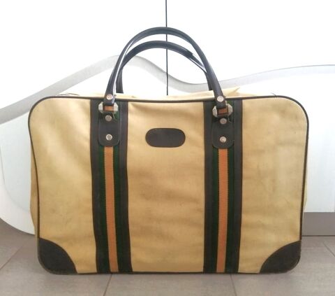 Valise en toile beige et cuir Puteaux (92)