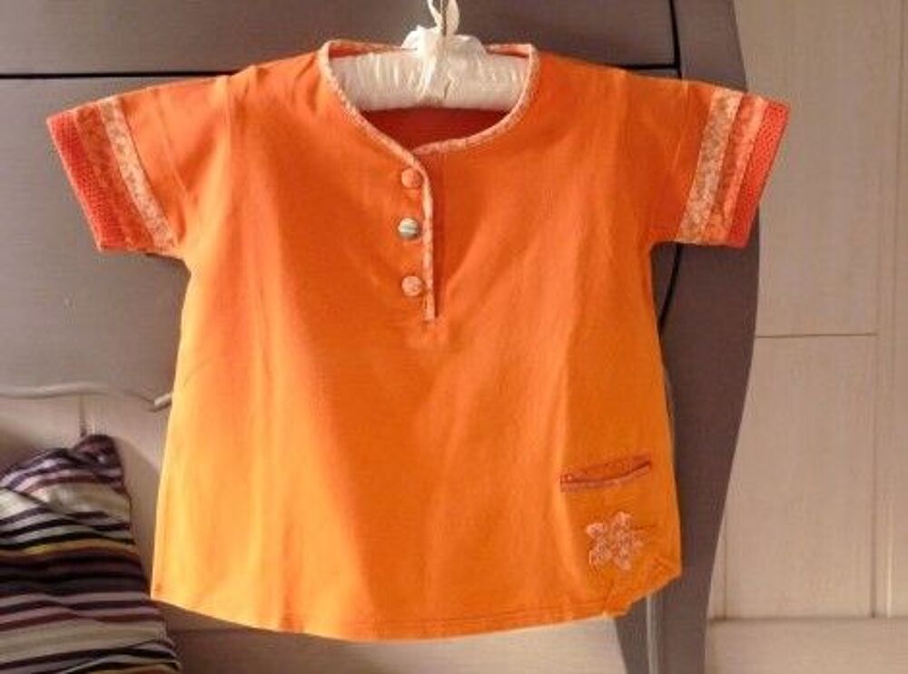 T-shirt fille 6 ans clyeux coton orange patchwork MC TBE Vêtements enfants