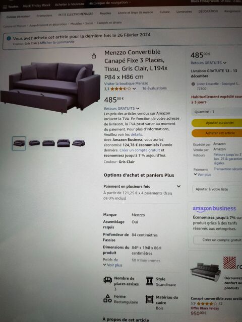 canap convertible 3 places 350 Souvign-sur-Sarthe (72)