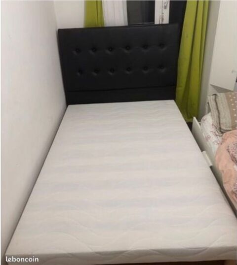 Lit sommier + T�te de lit (noir)+ Matelas (140x200) 120 Versailles (78)