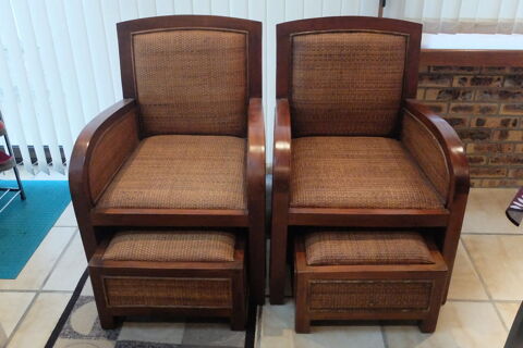 fauteuil type bois exotique 'dossier et si�ge en cannage 
300 Bourgbarr� (35)
