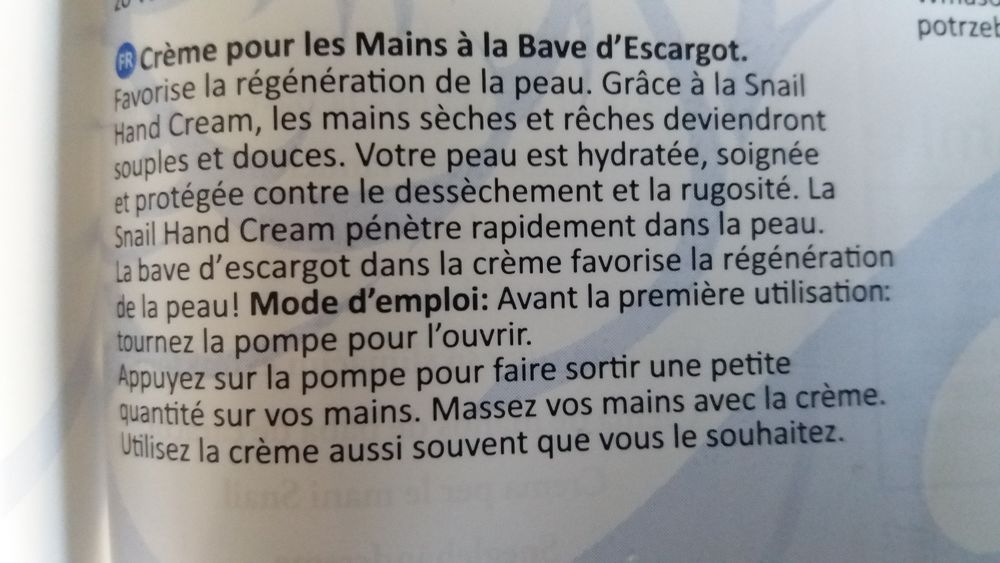 Cr&egrave;me pour les mains &agrave; la bave d'escargot. Bijoux et montres