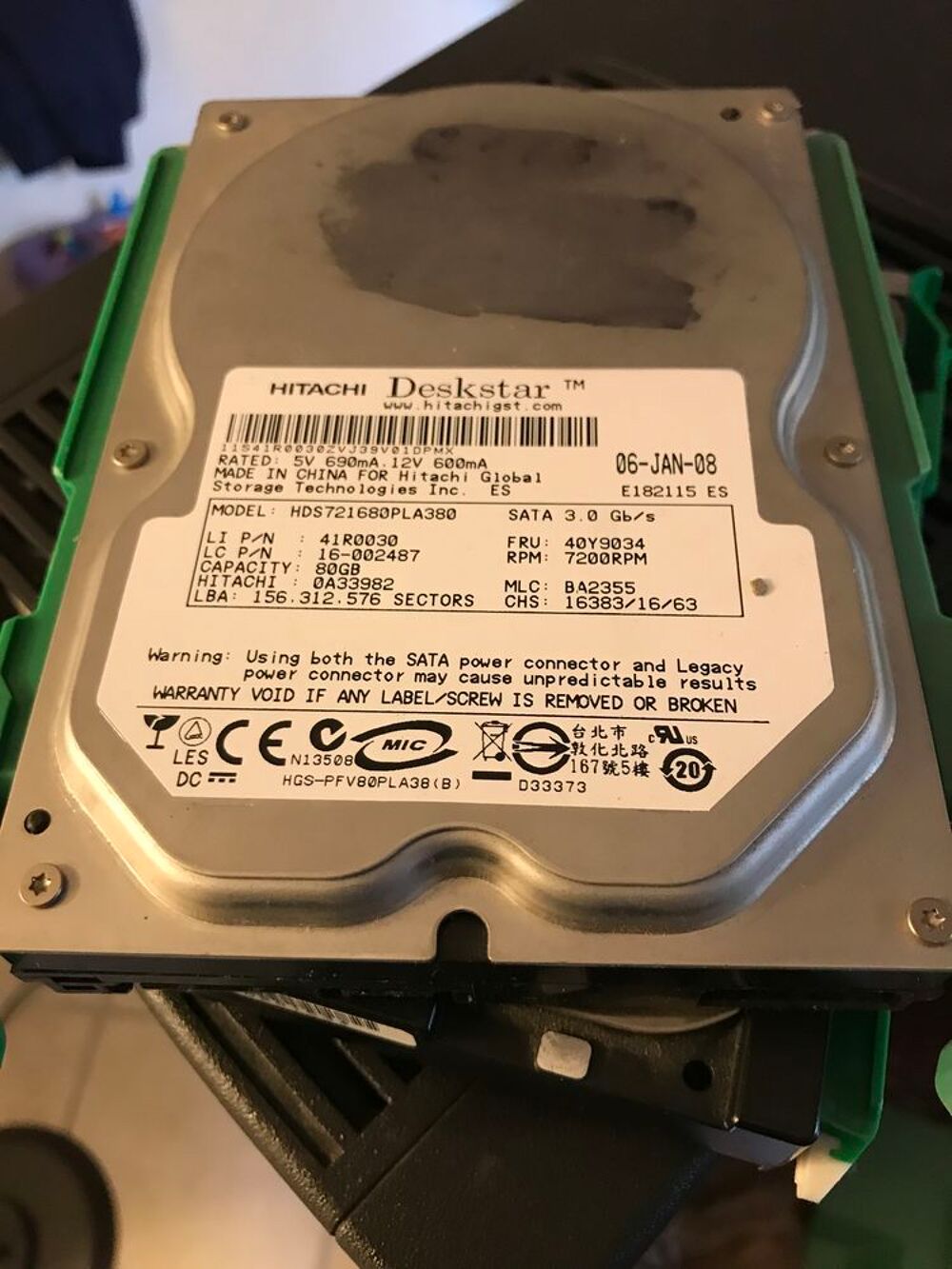 Hitachi Deskstar 7K160 80GB 7.2K 8MB SATA II 3.5'' HDS721680 Matériel informatique