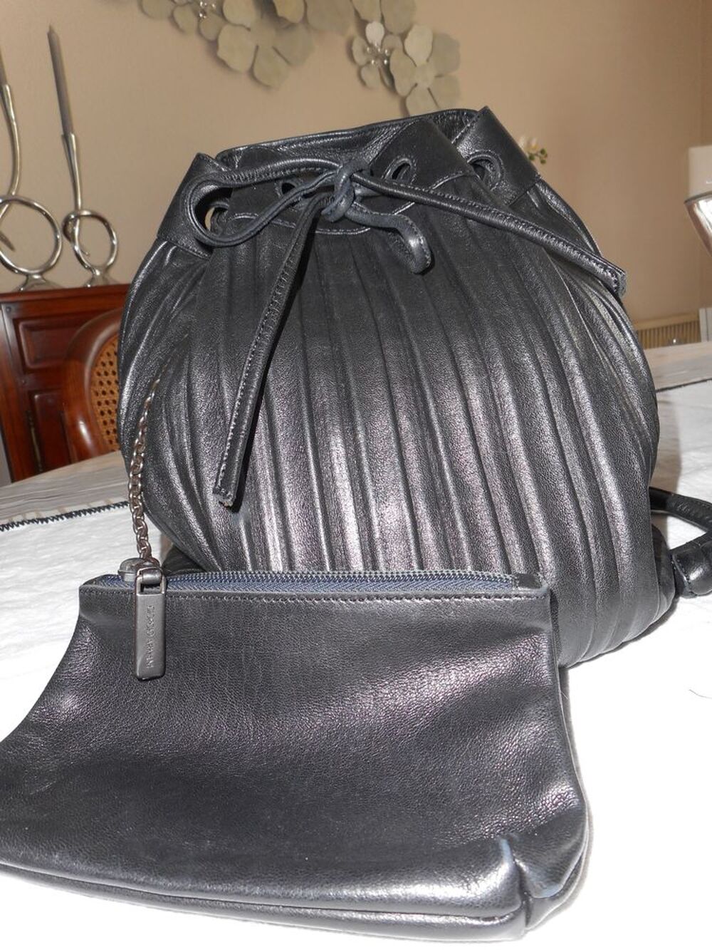 SAC CUIR D'AGNEAU PLISSE NOIR GIORGIO ARMANI Maroquinerie