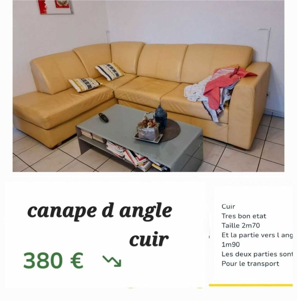 canap&eacute; d angle cuir jaune Meubles