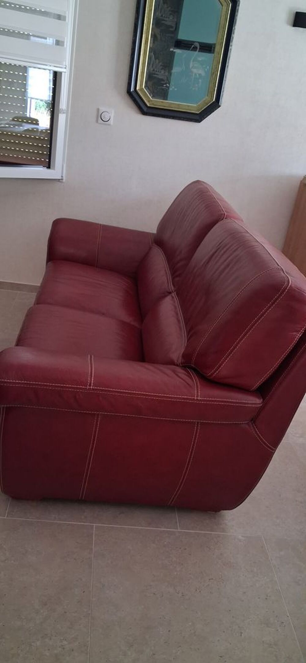 canap&eacute; cuir pleine fleur 2 fauteuils inclinables pivotants Meubles