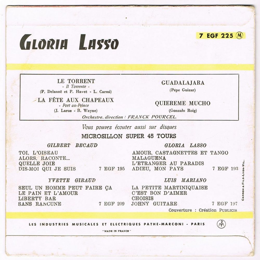 GLORIA LASSO -45t EP- LE TORRENT - LA F&Ecirc;TE AUX CHAPEAUX-1956 CD et vinyles