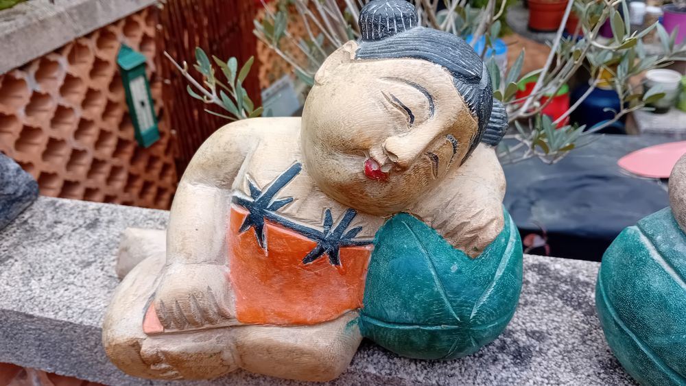 Bouddha couple de jeunes enfants asiatiques en bois massif Décoration