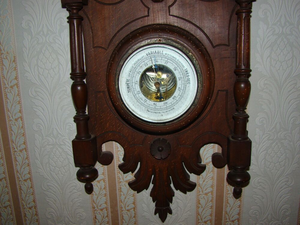 Ancien barom&egrave;tre / thermom&egrave;tre en bois Epoque Napol&eacute;on III Décoration