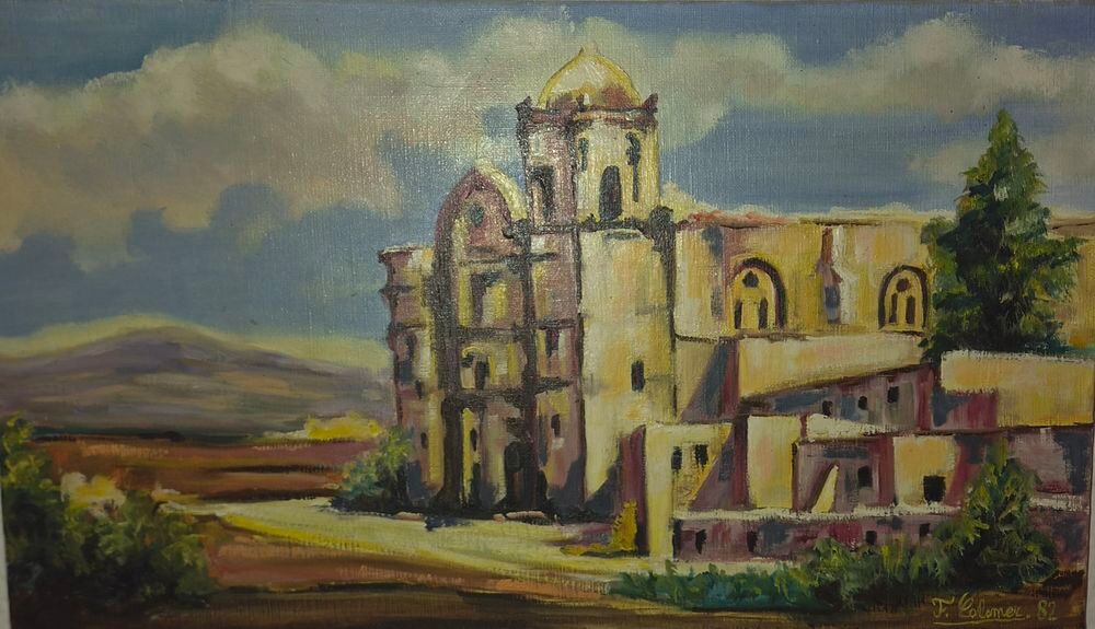 Tableau original Huile sur toile "&Eacute;glise m&eacute;diterran&eacute;enne" - Décoration