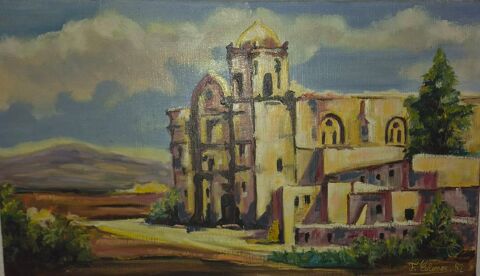 Tableau original Huile sur toile  Église méditerranéenne  - 300 Canet-en-Roussillon (66)