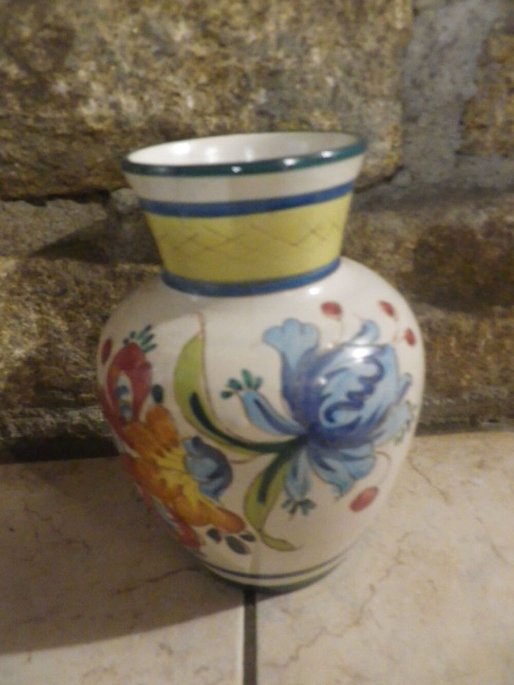 VASE FAIENCE XXe D&eacute;cor Fleurs Décoration