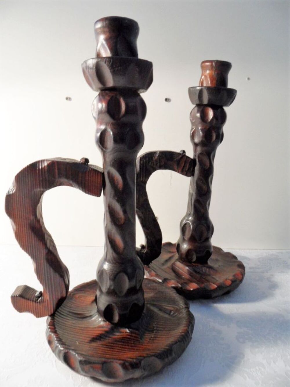 CHANDELIERS BOUGEOIRS EN BOIS SCULPTE ARTISANAL ART DECO tbe Dcoration