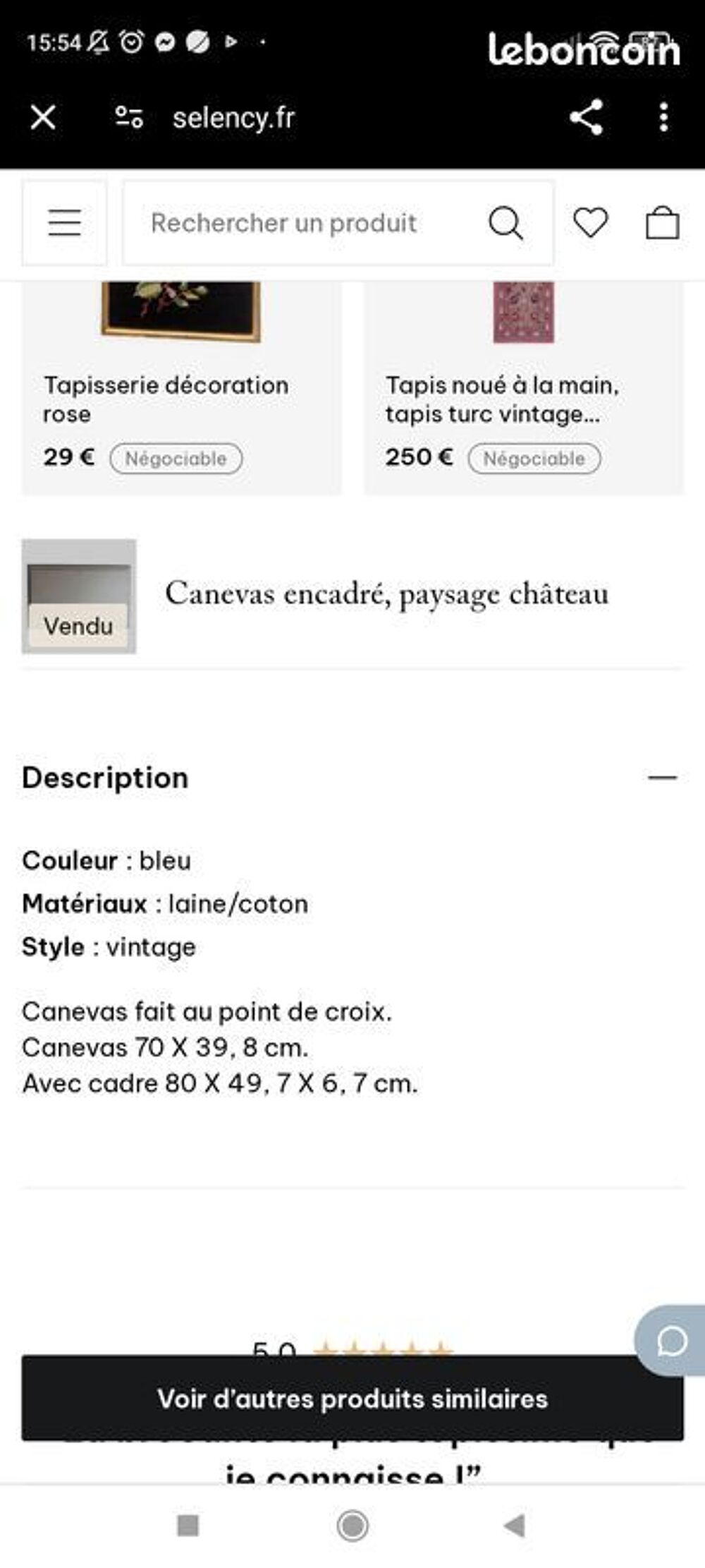 Canevas au point de croix encadr&eacute; Décoration