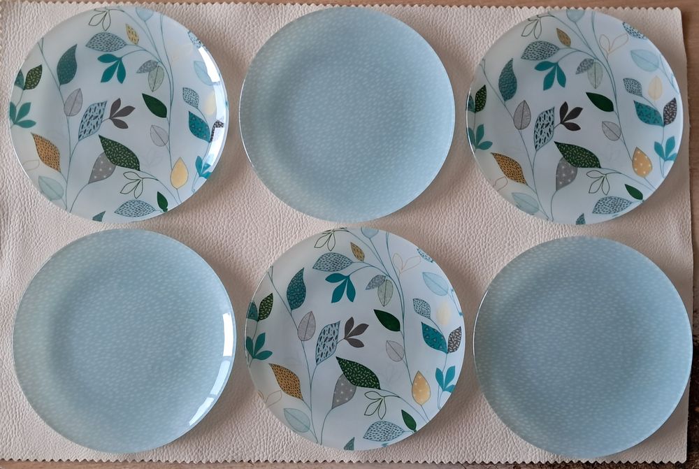 lot set de 6 assiettes &agrave; dessert en verre vert pastel avec p Décoration