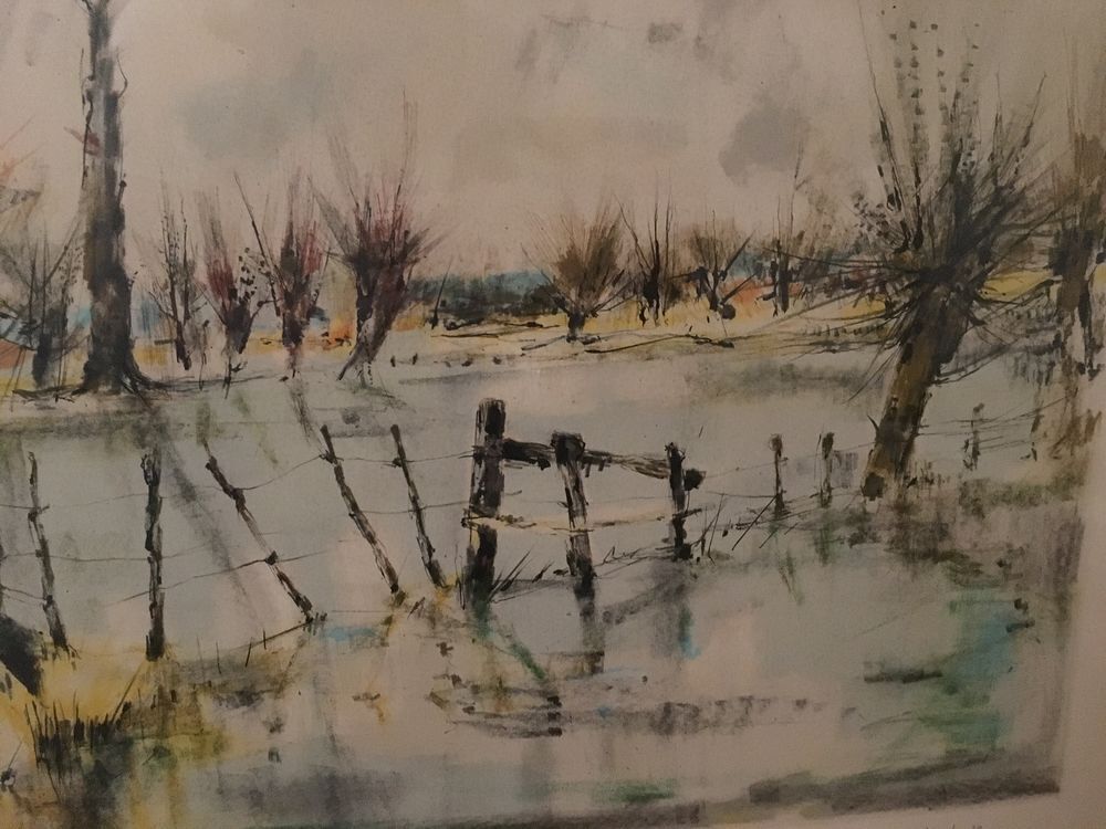 Bord d?&eacute;tang en hiver - Pierre Letellier - Lithographie sign&eacute;e et num&eacute;rot&eacute;e 