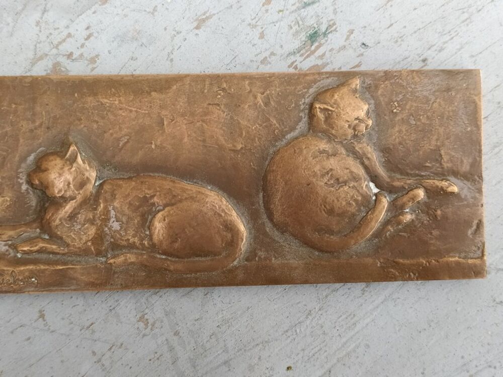 Paul Michaux Plaque Bronze Chats au Repos 