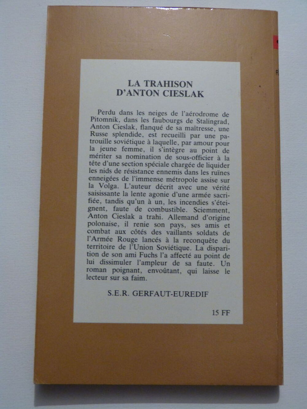 LA TRAHISON D ANTON CIESLAK collection GERFAUT N&deg; 447 Livres et BD