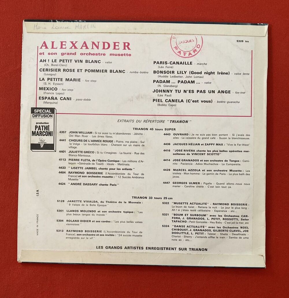 Alexander joue avec son orchestre musette trianon CD et vinyles