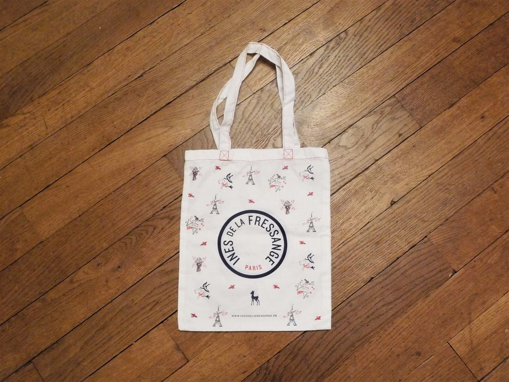 Sac en Tissu Blanc Bleu Marine Rouge- Ines de La Fressange Maroquinerie