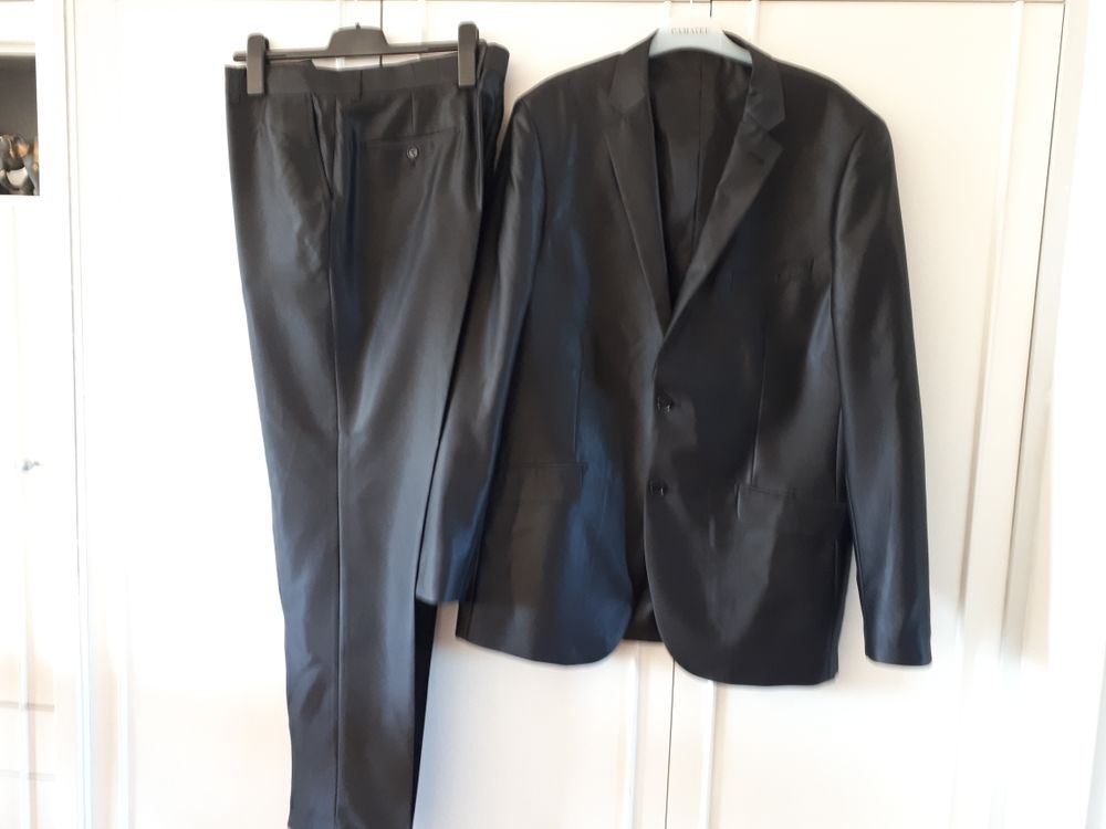 Costume noir satin&eacute; MARCO BELLI - 56/48 - EXCELLENT &Eacute;TAT Vêtements
