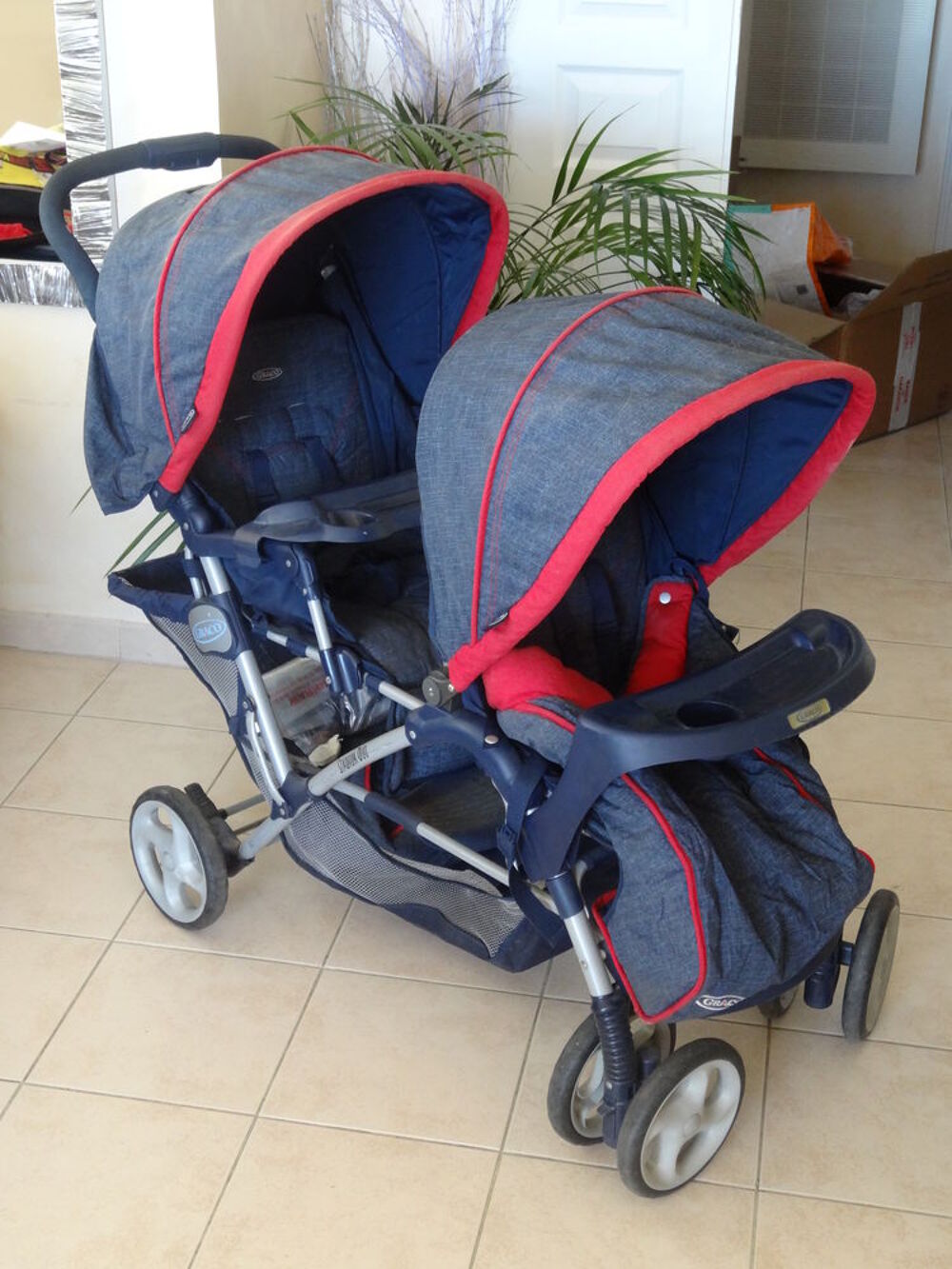 Poussette double bleu deals