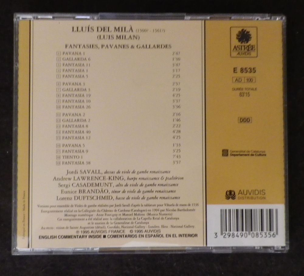 CD - LLUIS DEL MILA ? Fantaisies Pavanes et Gallardes CD et vinyles