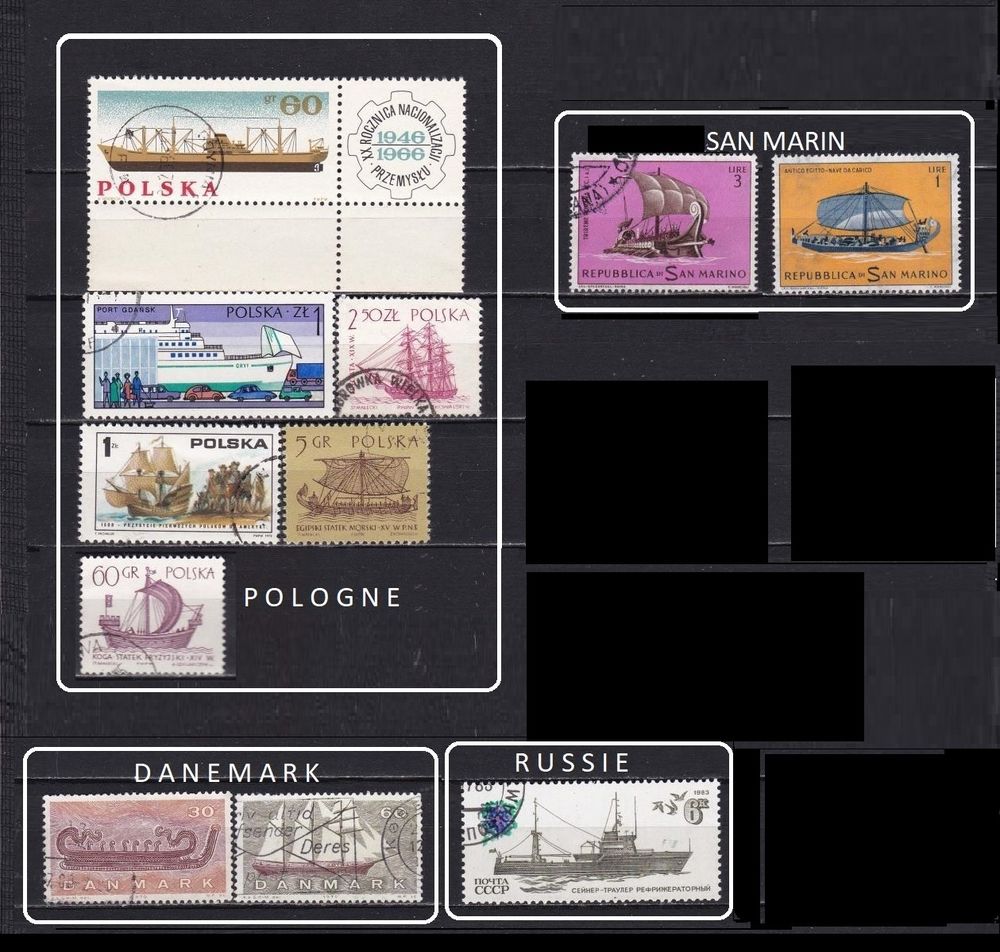 lot de 73 timbres d'EUROPE avec des BATEAUX 